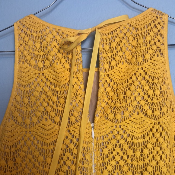 LOFT Womens Sz 6 Yellow Lace Crochet Mini Sleeveless Dress Tie Back 1920s Gatsby - Picture 3 of 7
